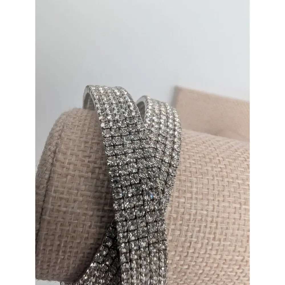 Sparkling Rhinestone Crystal Wide Cuff Bracelet Silver Tone Fashion Jewelry Wrap